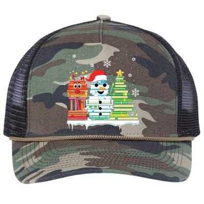 Christmas Library Tree Snoman Merry Bookmas Book Lover Xmas Retro Rope Trucker Hat Cap