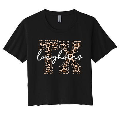 Cheetah Longhorns Tx Longhorn Bella Women's Crop Top Tee