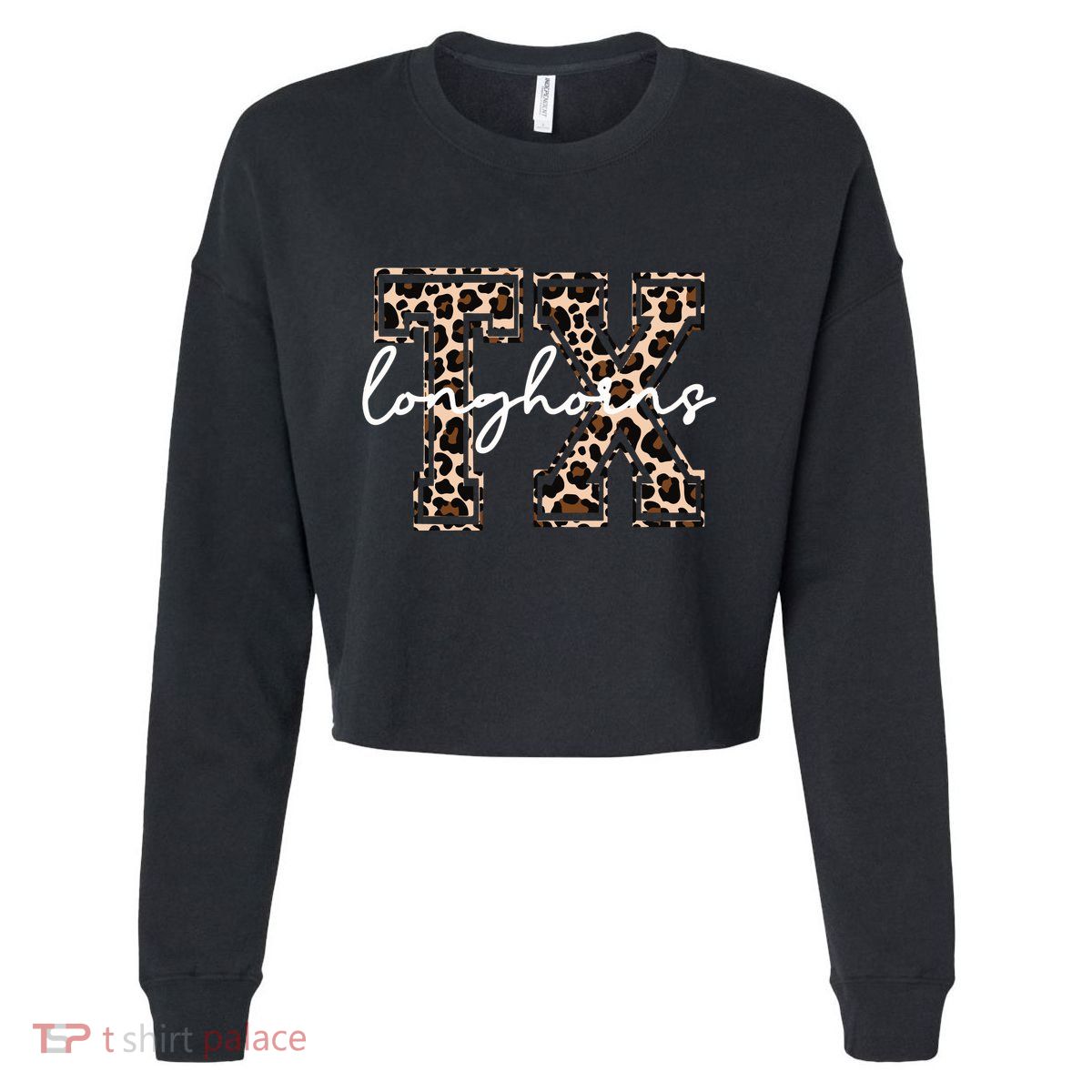 Cheetah Longhorns Tx Longhorn Bella Cropped Pullover Crew