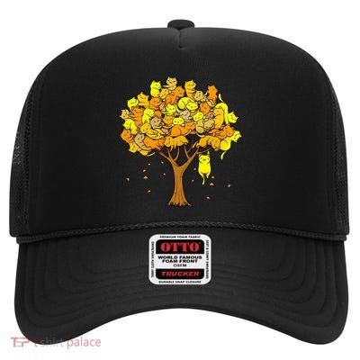 Cat Lover Tree Cute High Crown Mesh Back Trucker Hat