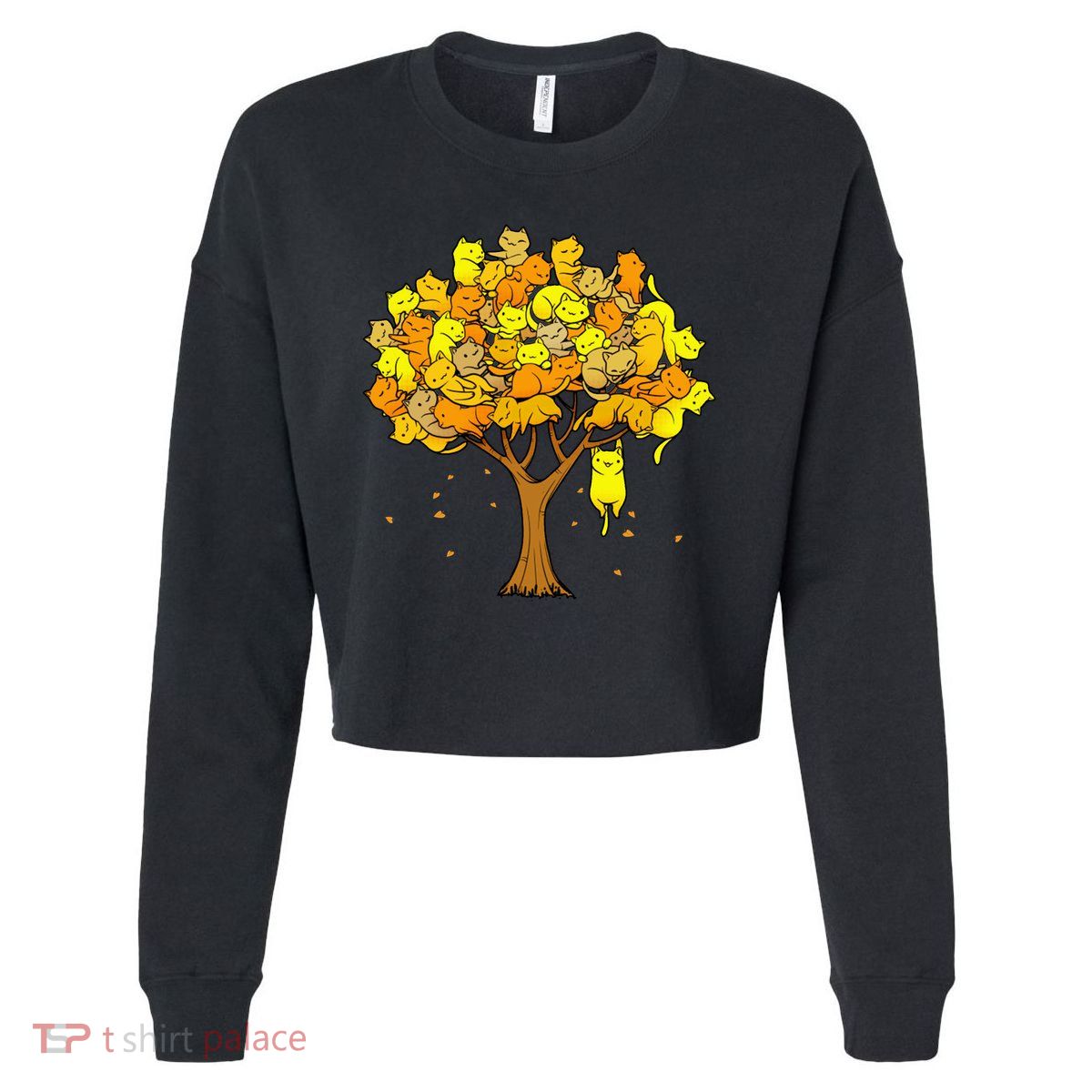 Cat Lover Tree Cute Cropped Pullover Crew