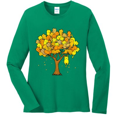 Cat Lover Tree Cute Ladies Long Sleeve Shirt