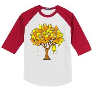 Cat Lover Tree Cute Kids Colorblock Raglan Jersey