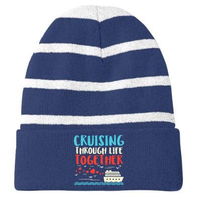 Cruising Life Together Anniversary Cruise Trip Couple Gift Striped Beanie with Solid Band