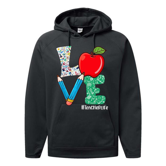 Cute Love Teacher Life Back To School Love Teaching Performance Fleece Hoodie