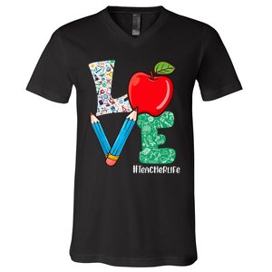 Cute Love Teacher Life Back To School Love Teaching V-Neck T-Shirt