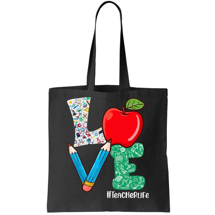 Cute Love Teacher Life Back To School Love Teaching Tote Bag