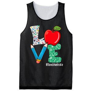 Cute Love Teacher Life Back To School Love Teaching Mesh Reversible Basketball Jersey Tank