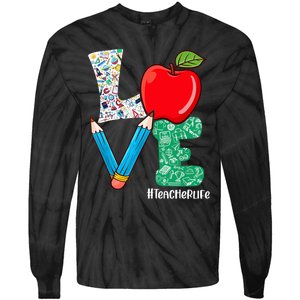 Cute Love Teacher Life Back To School Love Teaching Tie-Dye Long Sleeve Shirt