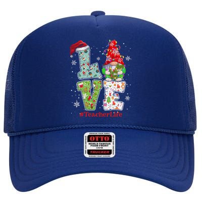 Cute LOVE Tennis Christmas Gnome Xmas Gift For Tennis Lovers High Crown Mesh Back Trucker Hat