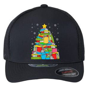 Christmas Library Tree Funny Librarian Book Lover Xmas Light Flexfit Unipanel Trucker Cap