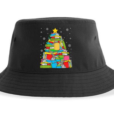 Christmas Library Tree Funny Librarian Book Lover Xmas Light Sustainable Bucket Hat