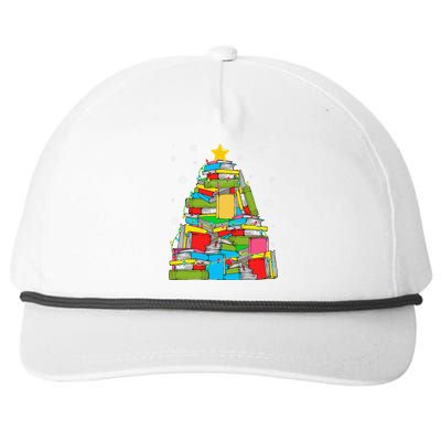 Christmas Library Tree Funny Librarian Book Lover Xmas Light Snapback Five-Panel Rope Hat