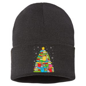 Christmas Library Tree Funny Librarian Book Lover Xmas Light Sustainable Knit Beanie