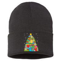 Christmas Library Tree Funny Librarian Book Lover Xmas Light Sustainable Knit Beanie