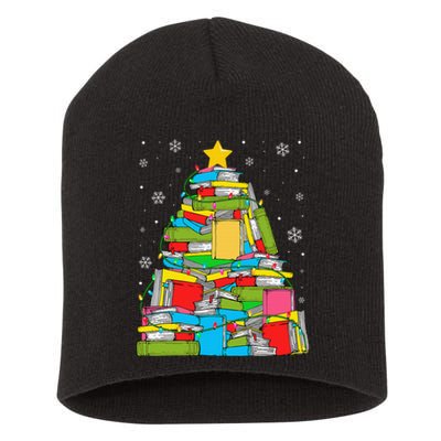 Christmas Library Tree Funny Librarian Book Lover Xmas Light Short Acrylic Beanie