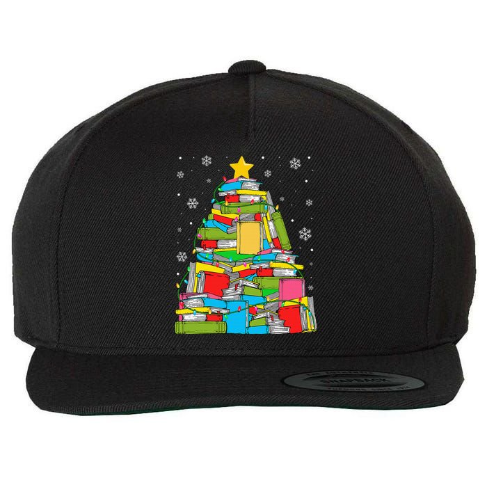 Christmas Library Tree Funny Librarian Book Lover Xmas Light Wool Snapback Cap