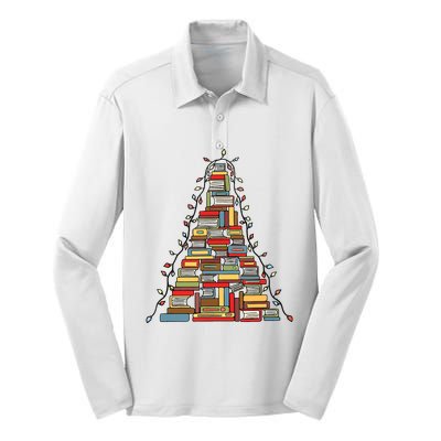 Christmas Library Tree Gift For Librarian And Book Lover Silk Touch Performance Long Sleeve Polo