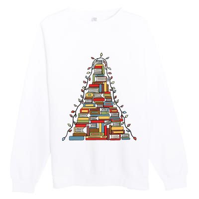 Christmas Library Tree Gift For Librarian And Book Lover Premium Crewneck Sweatshirt