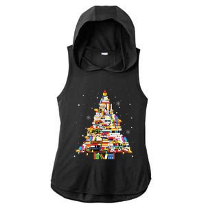 Christmas Library Tree Librarian Book Lover Ladies PosiCharge Tri-Blend Wicking Draft Hoodie Tank