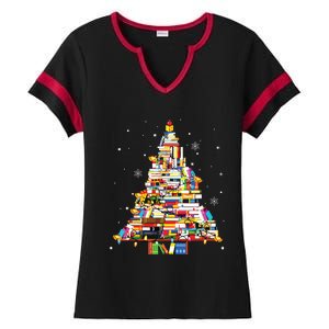 Christmas Library Tree Librarian Book Lover Ladies Halftime Notch Neck Tee