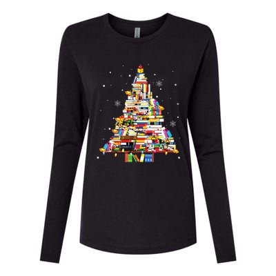 Christmas Library Tree Librarian Book Lover Womens Cotton Relaxed Long Sleeve T-Shirt