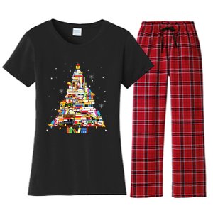 Christmas Library Tree Librarian Book Lover Women's Flannel Pajama Set