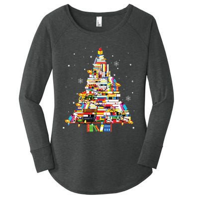 Christmas Library Tree Librarian Book Lover Women's Perfect Tri Tunic Long Sleeve Shirt