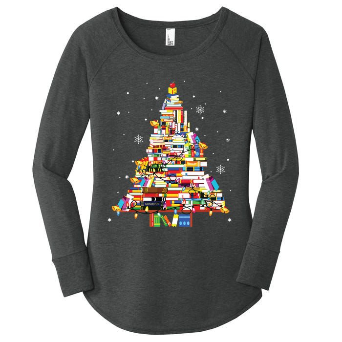 Christmas Library Tree Librarian Book Lover Women's Perfect Tri Tunic Long Sleeve Shirt