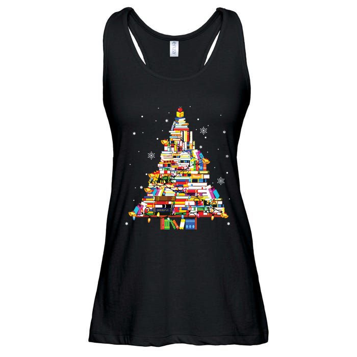 Christmas Library Tree Librarian Book Lover Ladies Essential Flowy Tank