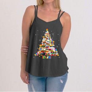 Christmas Library Tree Librarian Book Lover Women's Strappy Tank