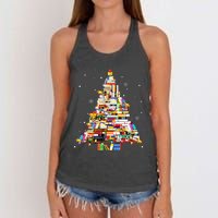 Christmas Library Tree Librarian Book Lover Women's Knotted Racerback Tank