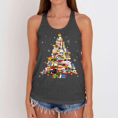 Christmas Library Tree Librarian Book Lover Women's Knotted Racerback Tank