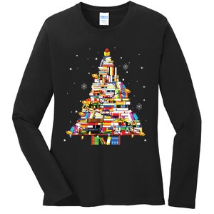 Christmas Library Tree Librarian Book Lover Ladies Long Sleeve Shirt