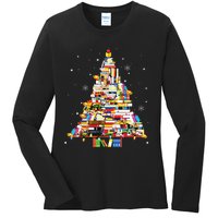 Christmas Library Tree Librarian Book Lover Ladies Long Sleeve Shirt