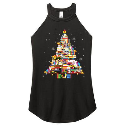 Christmas Library Tree Librarian Book Lover Women's Perfect Tri Rocker Tank