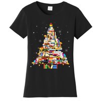 Christmas Library Tree Librarian Book Lover Women's T-Shirt