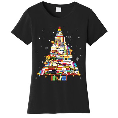 Christmas Library Tree Librarian Book Lover Women's T-Shirt