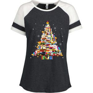 Christmas Library Tree Librarian Book Lover Enza Ladies Jersey Colorblock Tee