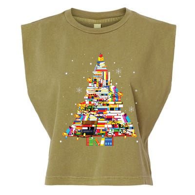 Christmas Library Tree Librarian Book Lover Garment-Dyed Women's Muscle Tee