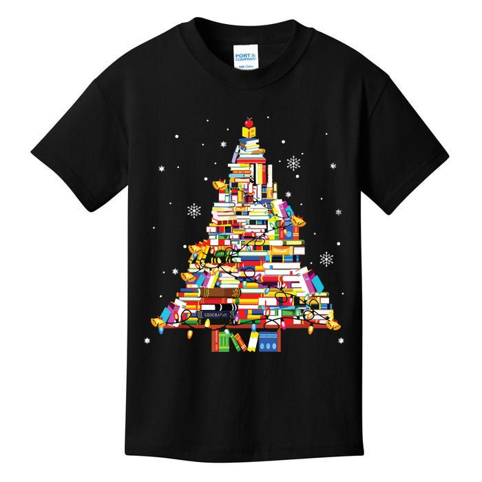 Christmas Library Tree Lights For Librarian And Book Lover Kids T-Shirt