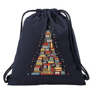 Christmas Library Tree Librarian Book Lover Drawstring Bag