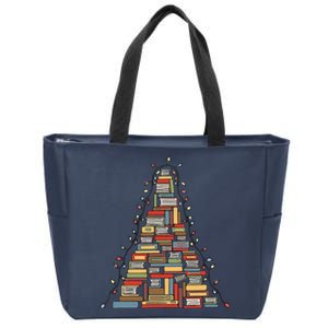 Christmas Library Tree Librarian Book Lover Zip Tote Bag