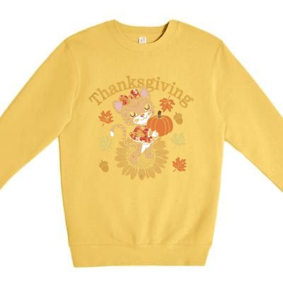 Cute Leopard Thanksgiving Pumpkin Autumn Fall Leopard Gift Premium Crewneck Sweatshirt