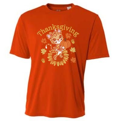 Cute Leopard Thanksgiving Pumpkin Autumn Fall Leopard Gift Cooling Performance Crew T-Shirt