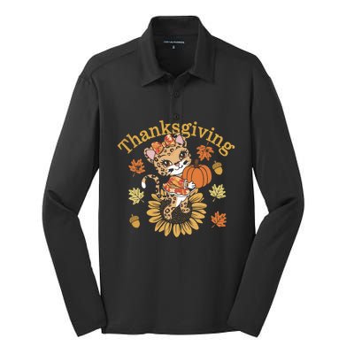 Cute Leopard Thanksgiving Pumpkin Autumn Fall Leopard Gift Silk Touch Performance Long Sleeve Polo