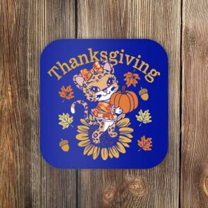 Cute Leopard Thanksgiving Pumpkin Autumn Fall Leopard Gift Coaster