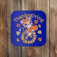 Cute Leopard Thanksgiving Pumpkin Autumn Fall Leopard Gift Coaster