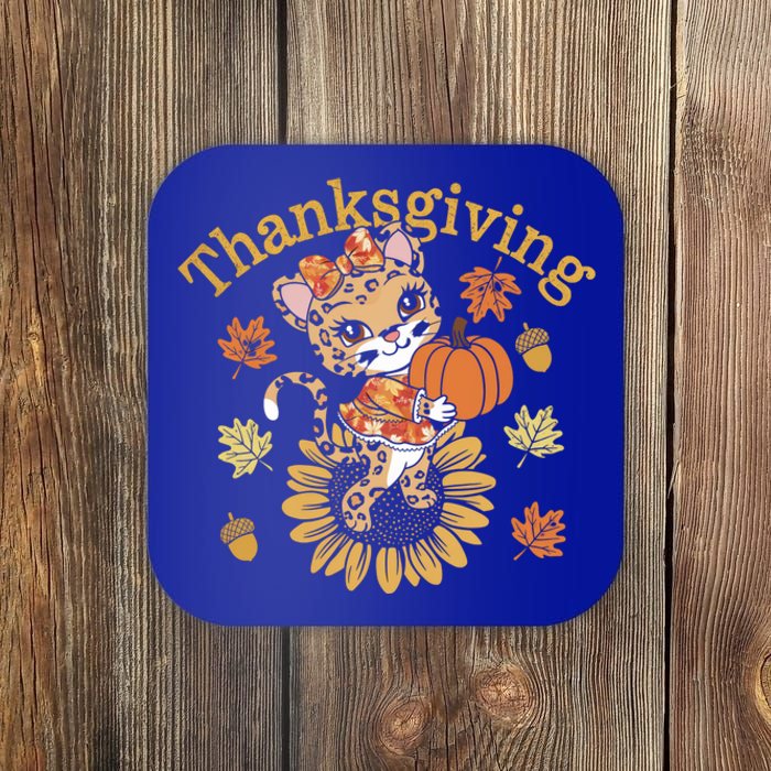 Cute Leopard Thanksgiving Pumpkin Autumn Fall Leopard Gift Coaster