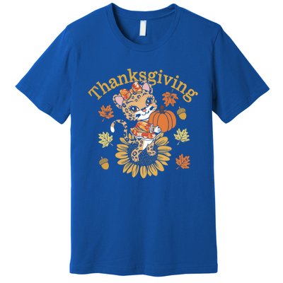 Cute Leopard Thanksgiving Pumpkin Autumn Fall Leopard Gift Premium T-Shirt